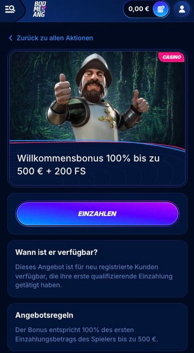Willkommensbonus Boomerang Bet Online Casino
