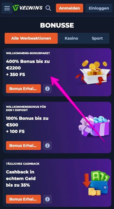 Willkommensbonus Casino Willkommenspaket Vel Wins Casino