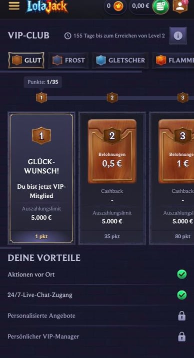 VIP Programm im Casino LolaJack VIP Club
