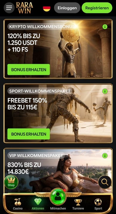 Boni im Casino Bonuses im RaraWin Online Casino