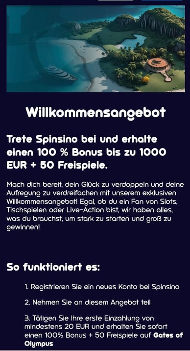 Spinsino-Casino Willkommensangebot