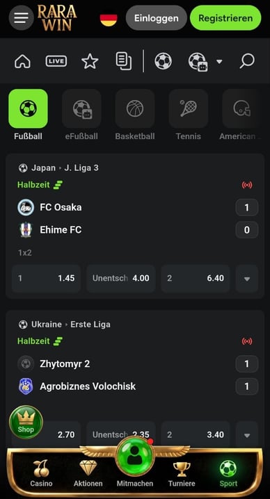 Sportwetten im Casino Sport im RaraWin-Casino