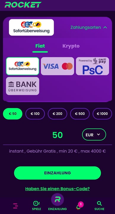 Zahlungsmethode im Casino Einzahlung im CasinoRocket