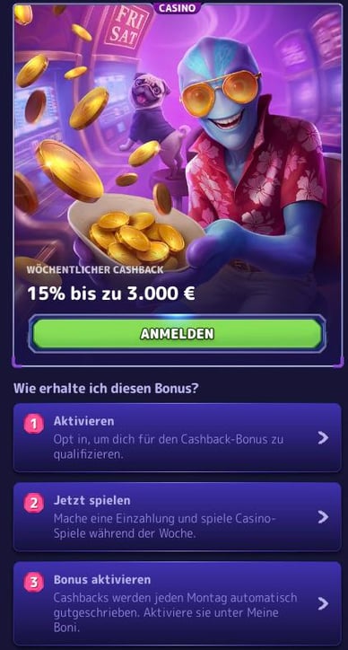 Online Casino mit Wöchentliches Cashback Wöchentliches Cashback Casino
