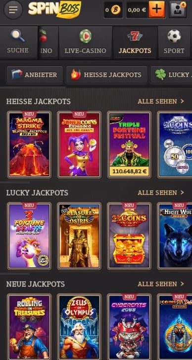 Jackpot Casino SpinBoss-Casino Jackpot-Spiele