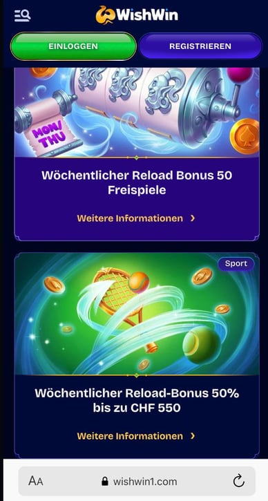 Wishwin Reload-Bonus für die Schweiz