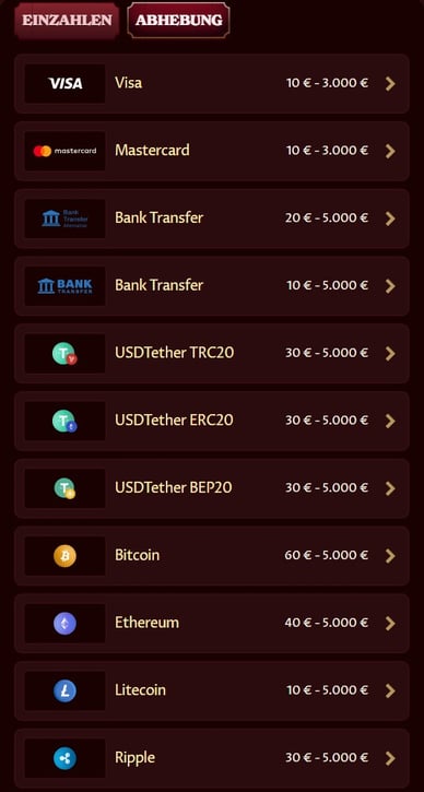 Casoola Casino DE Auszahlungsmethoden