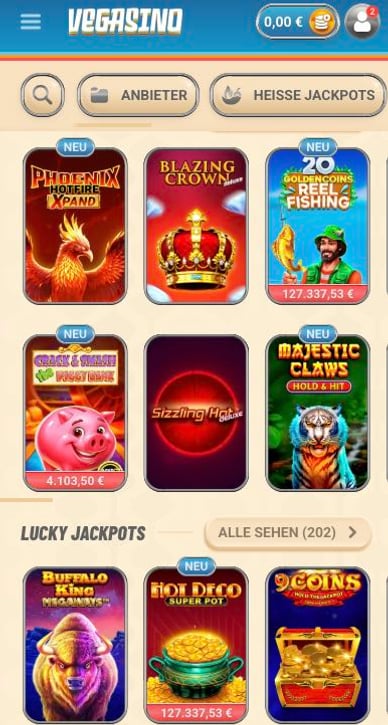 Jackpot im Casino Vegasino 
