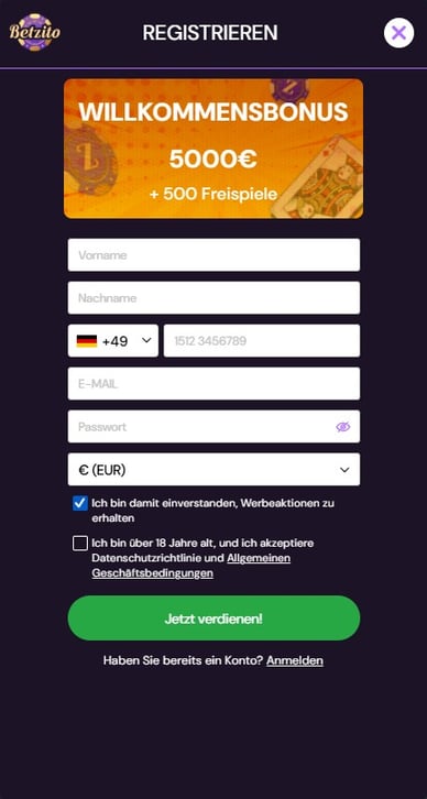Casino Registrierung Betzito Casino Anmeldung