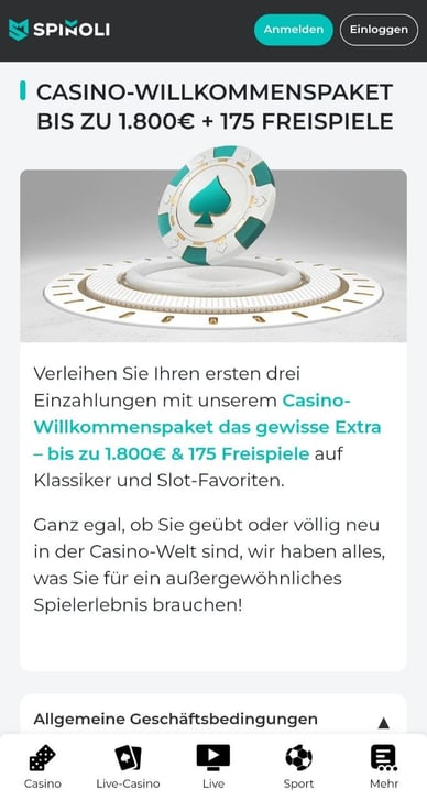 Willkommensbonus Casino Willkommenspaket Spinoli Online Casino
