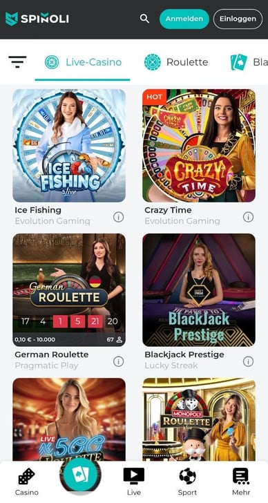 Casino Online mit Live Dealer Spinoli Live Casino