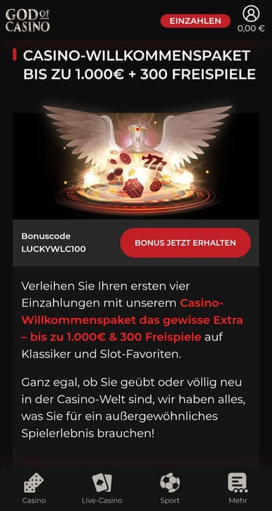 Willkommensangebot Casino Willkommensbonus God of Casino