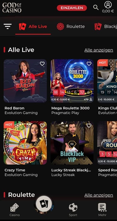 Casino mit Live Dealer God of Casino Live