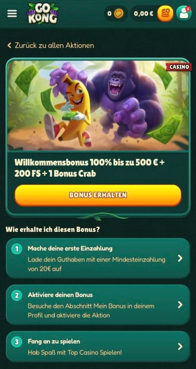 Willkommensbonus Casino Willkommensbonus in Go Kong Online Casino