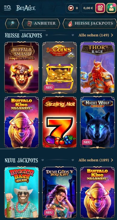 BetAlice Casino Jackpots