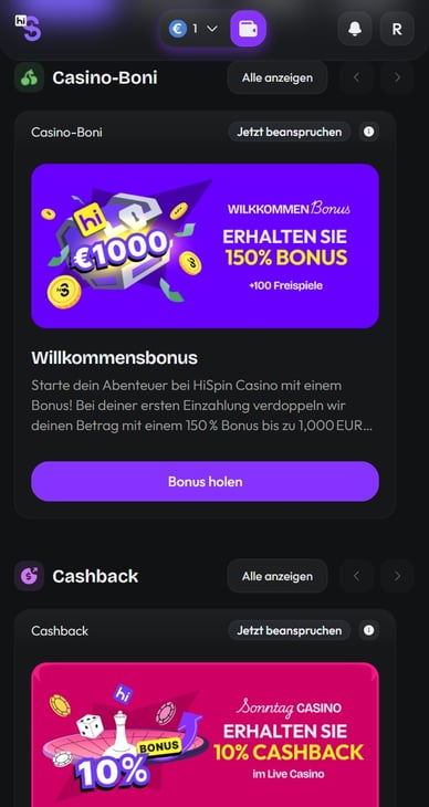 Bonus im Casino HiSpin-Casino Boni