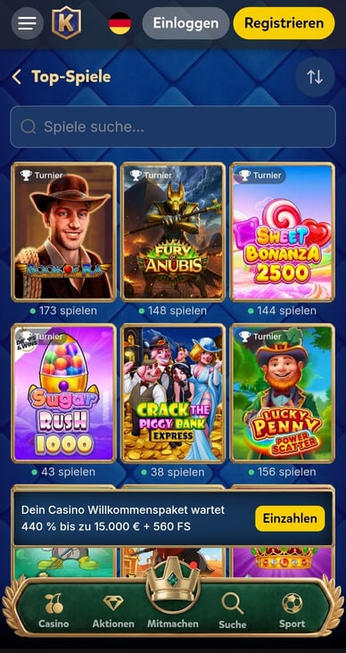 Spielautomaten im Casino Slots im KingiaCasino