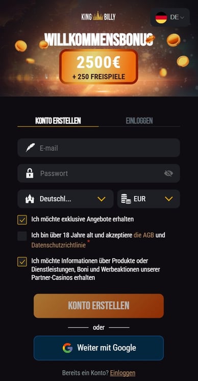 Registrierung Casino King Billy