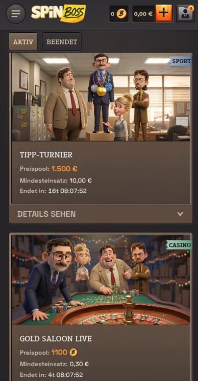 Turnieren in Online-Casino Spin Boss Turniere