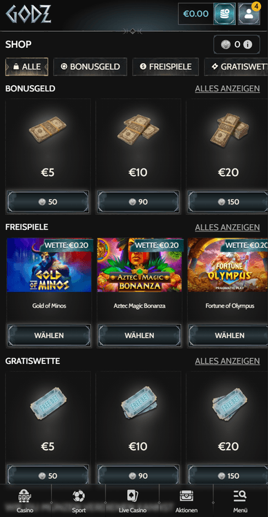 Shop im Casino Online Godz