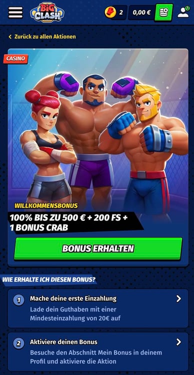 Willkommensbonus in BigClash Casino Deutschland