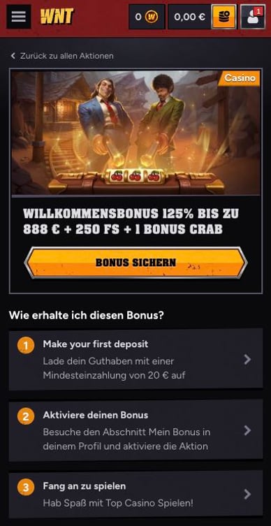 Willkommensbonus in Casino Willkommenspaket Wintino Casino