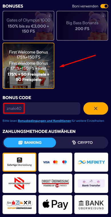 Willkommensbonus im Dazard Casino