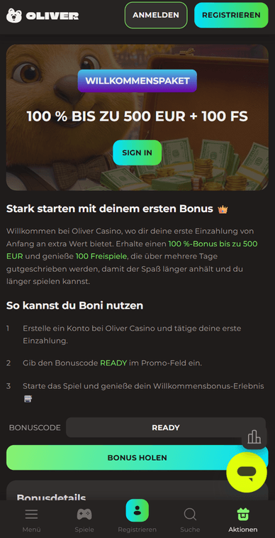 Willkommenboni im Casino Willkommenbonus im Oliver Casino