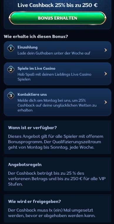 Wie funktioniert Live Cashback Bonus So funktioniert der Cashback in Live Casino