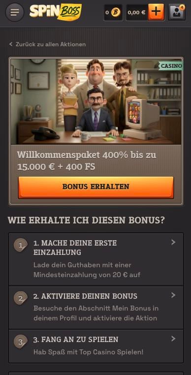 Willkommensangebot im Casino Willkommenspaket Casino SpinBoss