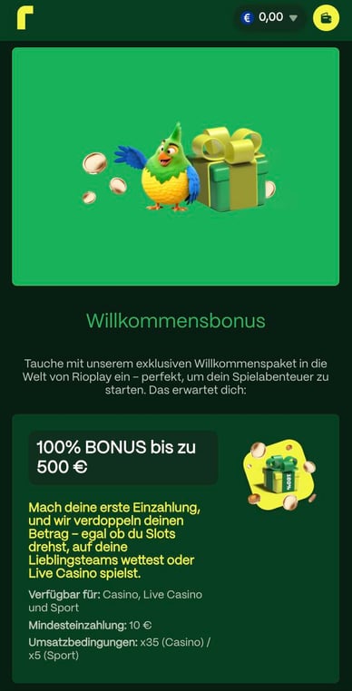 Rioplay Casino Deutschland Willkommensbonus