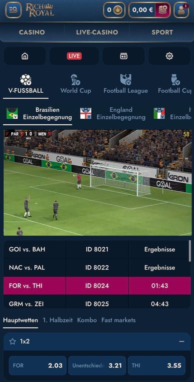 Casino Rich Royal Virtuelle Sportarten