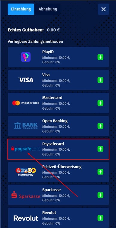 Einzahlung im Neue Online Casinos mit Paysafecard