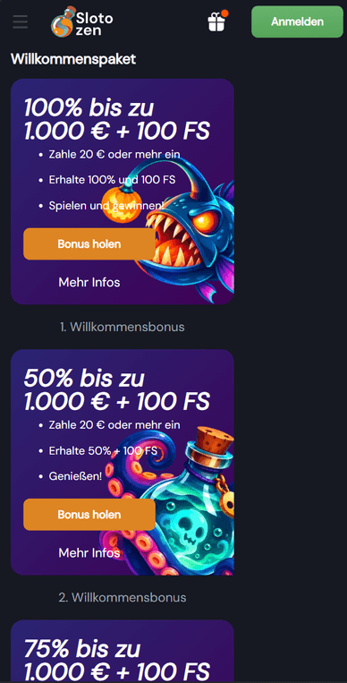 Willkommenboni im Casino Willkommenpaket im Slotozen Online Casino