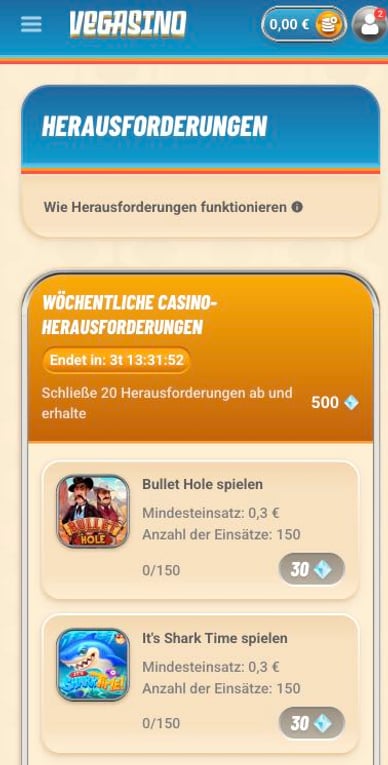 Vegasino 3 Casino Herausforderungen