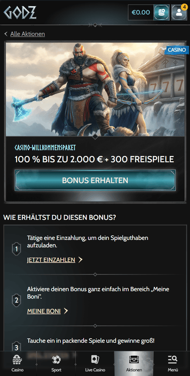 Willkommenbonus im Casino Godz