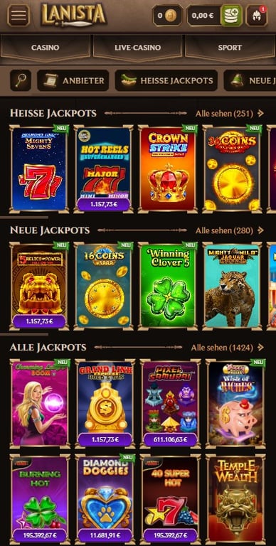Jackpot in Casino Jackpot im Online Casino Lanista