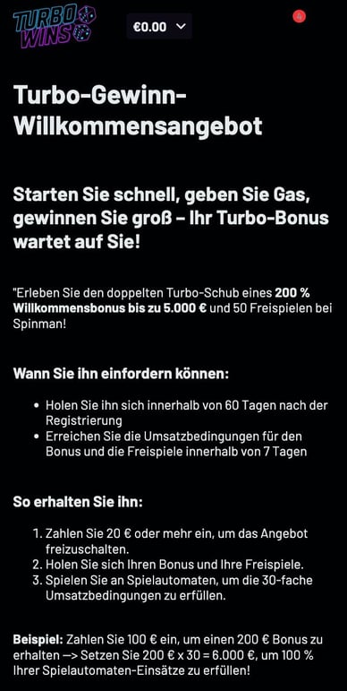 Willkommensbonuspaket von Casino Willkommensbonus vom Turbowins Casino DE