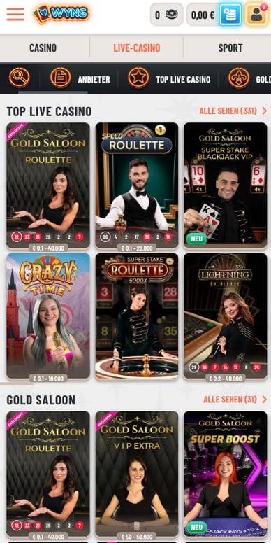 Live Casino Dealer Spiele Wyns Live Casino
