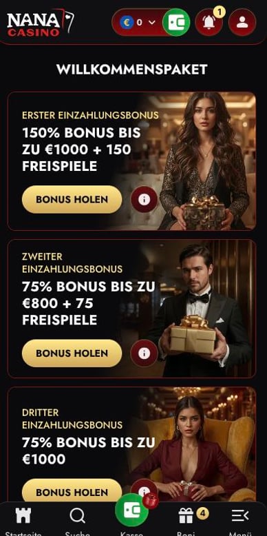 Willkommens Paket Online Casino Nanacasino Willkommenspaket