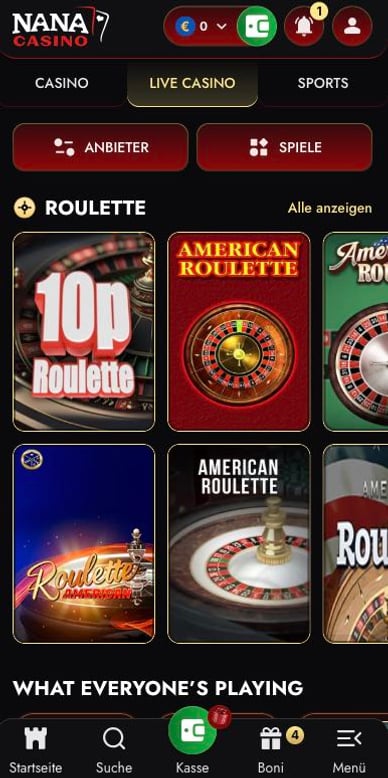 Live-Bereich im Online Casino Nana Live Casino