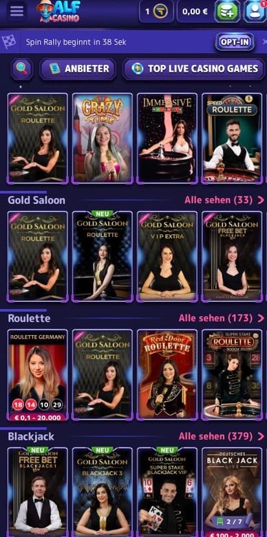 Alfcasino Live Spiele