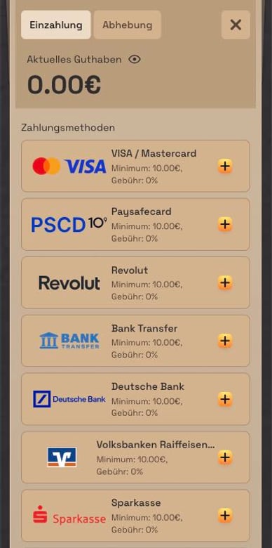 Einzahlungsmethoden in Casino SpinBoss Casino Online Deposit