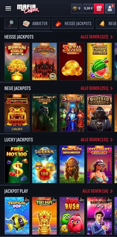 Jackpot Spiele in Casino MafiaCasino Jackpot