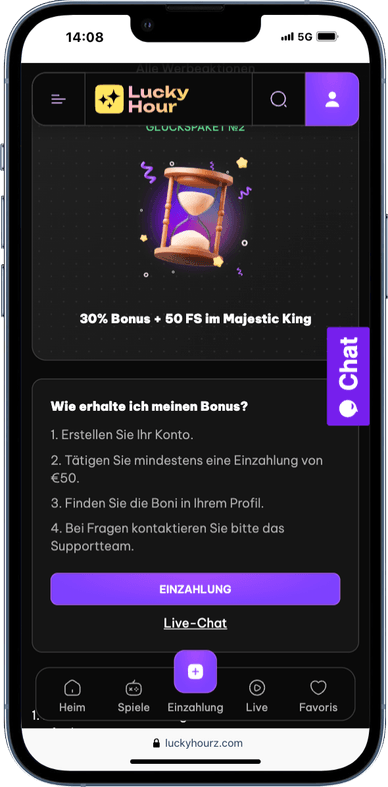 Das zweite Bonuspaket für Spieler aus Deutschland im Lucky Hour Online Casino