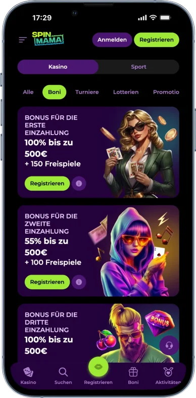 Willkommenspaket von Spinmama Online-Casino