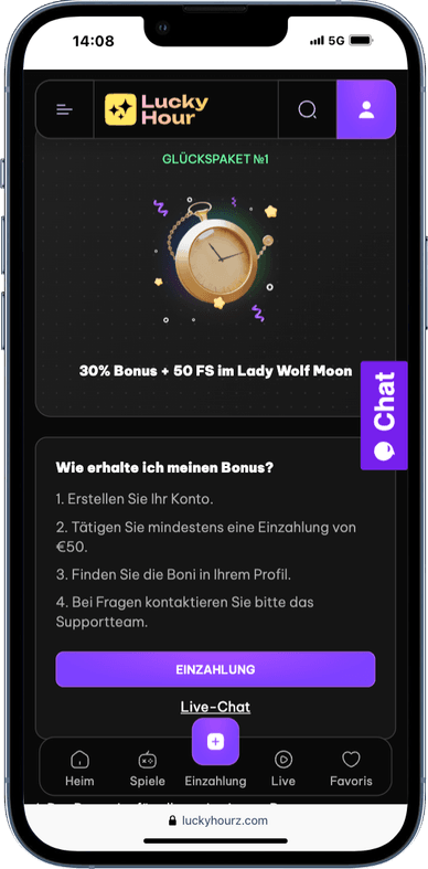 Bonus LuckyHour für deutsche Spieler: Glückspaket №1