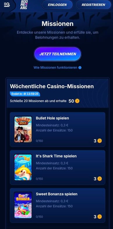 Boomerangbet-Casino Missionen