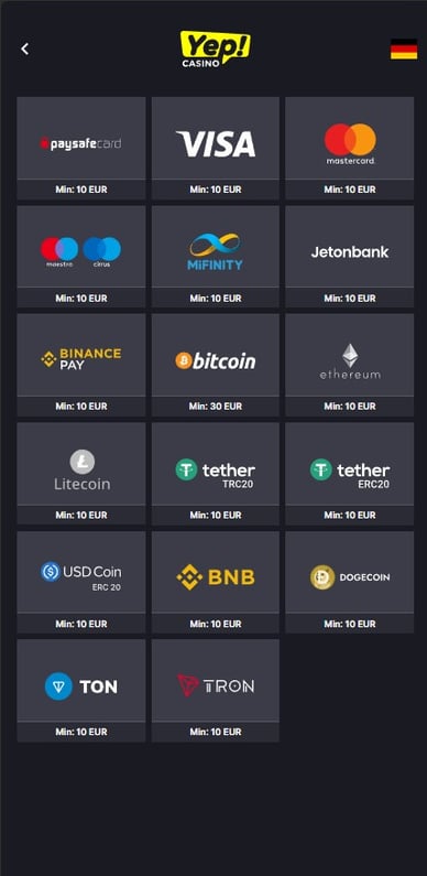 Yep Casino Online Einzahlungsmethoden 