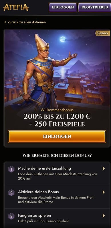 Willkommenboni im Casino Willkommensbonus im Atefia Online Casino